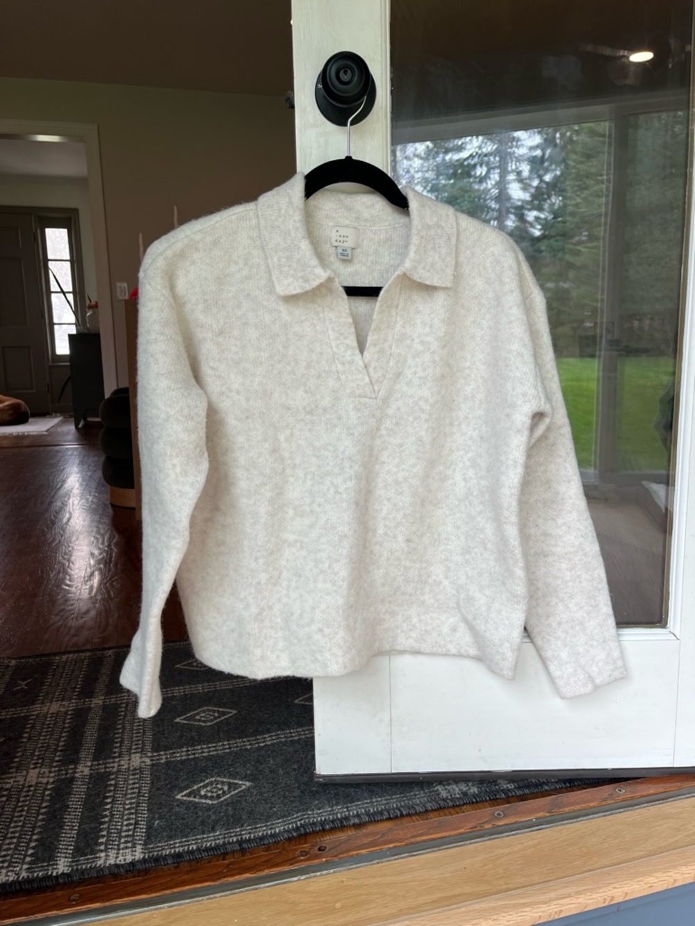 A New Day Women's Cream Pullover Sweater with Polo Collar